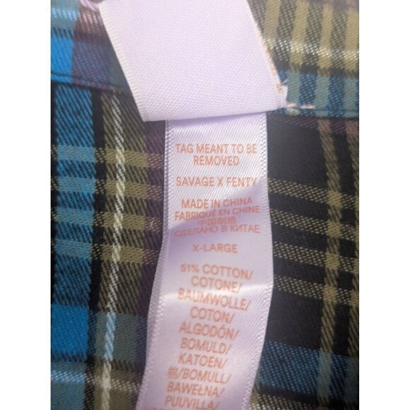 Savage × Fenty Tied Up Tartan PJ Raw Hem Button Down Sleep Shirt XL -NEW- - Picture 5 of 8
